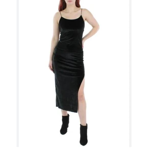 VTG Derek Heart Crushed Red Velvet Midi Slip Dress Side Slit L Coquette Romantic - Picture 2 of 8